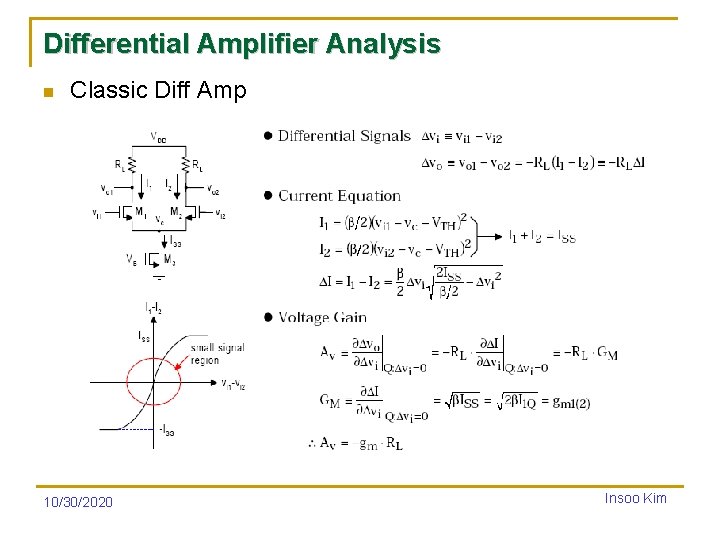 Differential Amplifier Analysis n Classic Diff Amp 10/30/2020 Insoo Kim 