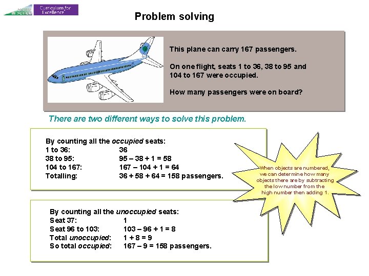 Problem solving This plane can carry 167 passengers. On one flight, seats 1 to