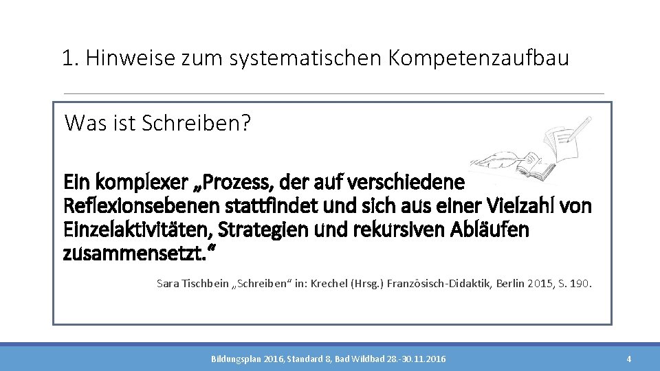 1. Hinweise zum systematischen Kompetenzaufbau Was ist Schreiben? Ein komplexer „Prozess, der auf verschiedenen