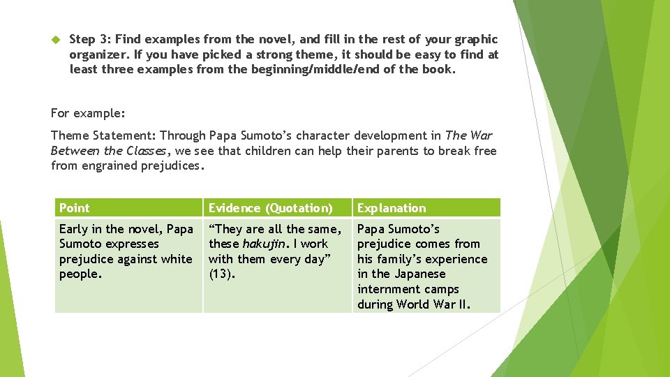  Step 3: Find examples from the novel, and fill in the rest of
