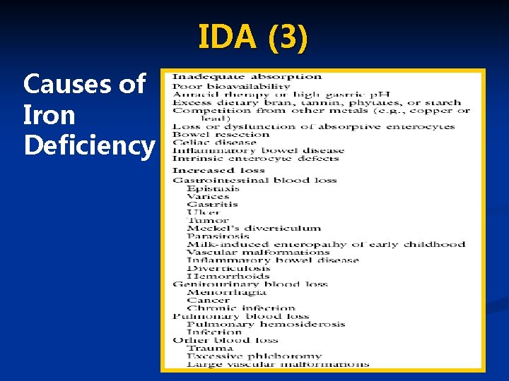 IDA (3) Causes of Iron Deficiency 