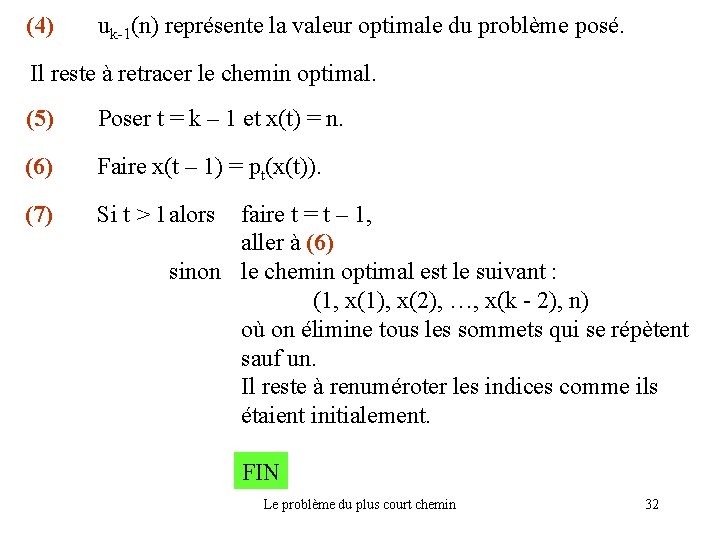 (4) uk-1(n) représente la valeur optimale du problème posé. Il reste à retracer le