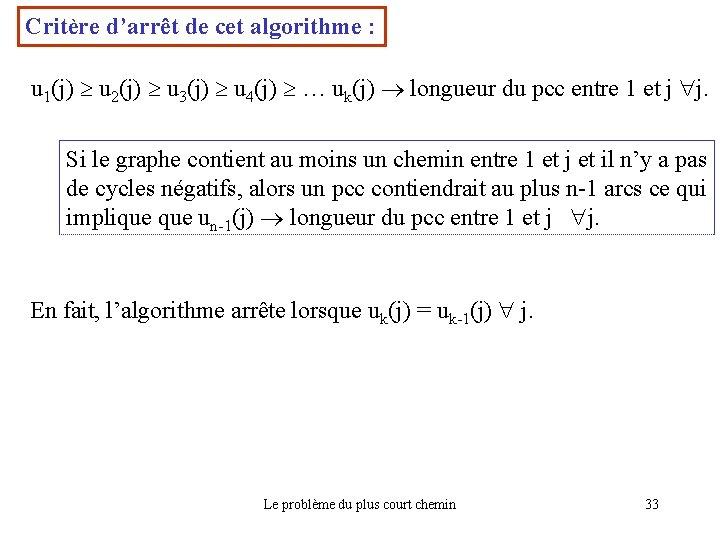Critère d’arrêt de cet algorithme : u 1(j) u 2(j) u 3(j) u 4(j)