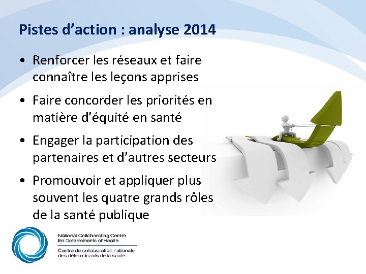 Pistes d’action : analyse 2014 • Renforcer les réseaux et faire connaître les leçons