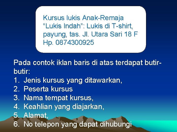 Kursus lukis Anak-Remaja “Lukis Indah”: Lukis di T-shirt, payung, tas. Jl. Utara Sari 18 Kursus lukis Anak-Remaja “Lukis Indah”: Lukis di T-shirt, payung, tas. Jl. Utara Sari 18