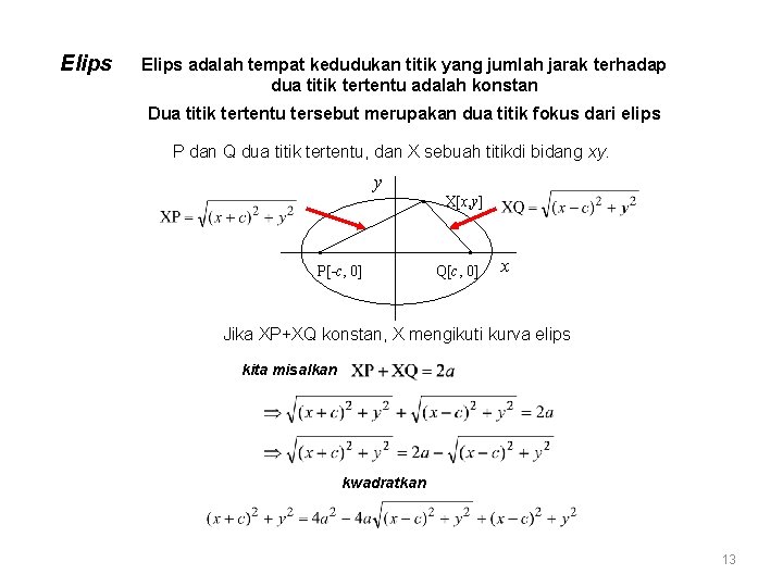 Elips adalah tempat kedudukan titik yang jumlah jarak terhadap dua titik tertentu adalah konstan