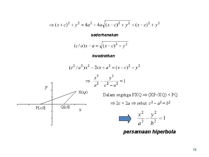 sederhanakan kwadratkan y X(x, y) P[-c, 0] Q[c, 0] Dalam segitiga PXQ (XP XQ)