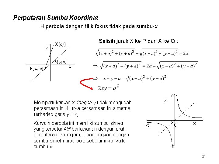 Perputaran Sumbu Koordinat Hiperbola dengan titik fokus tidak pada sumbu-x y Selisih jarak X