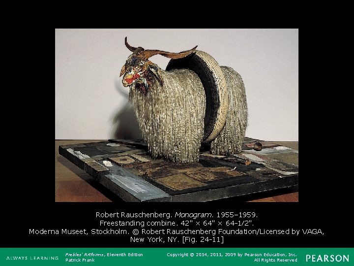 Robert Rauschenberg. Monogram. 1955– 1959. Freestanding combine. 42" × 64 -1⁄2". Moderna Museet, Stockholm.