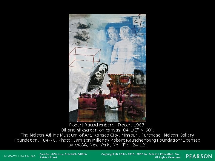 Robert Rauschenberg. Tracer. 1963. Oil and silkscreen on canvas. 84 -1⁄8" × 60". The