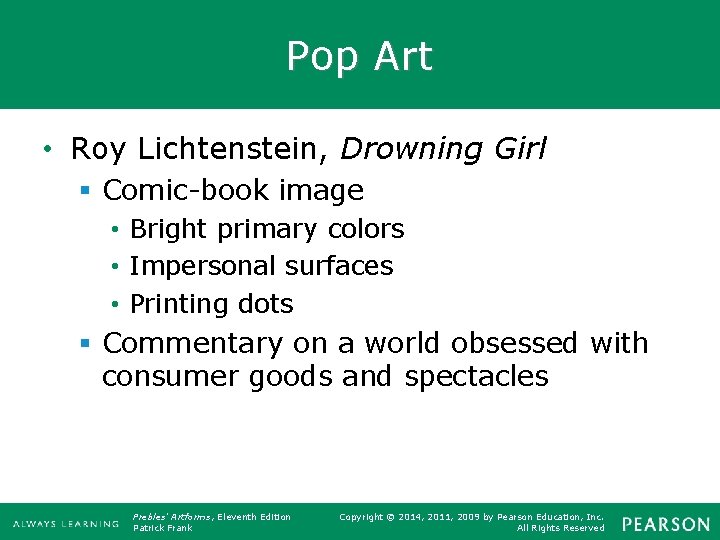 Pop Art • Roy Lichtenstein, Drowning Girl § Comic-book image • Bright primary colors