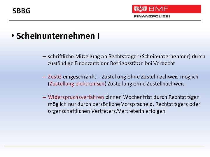 SBBG • Scheinunternehmen I – schriftliche Mitteilung an Rechtsträger (Scheinunternehmer) durch zuständige Finanzamt der