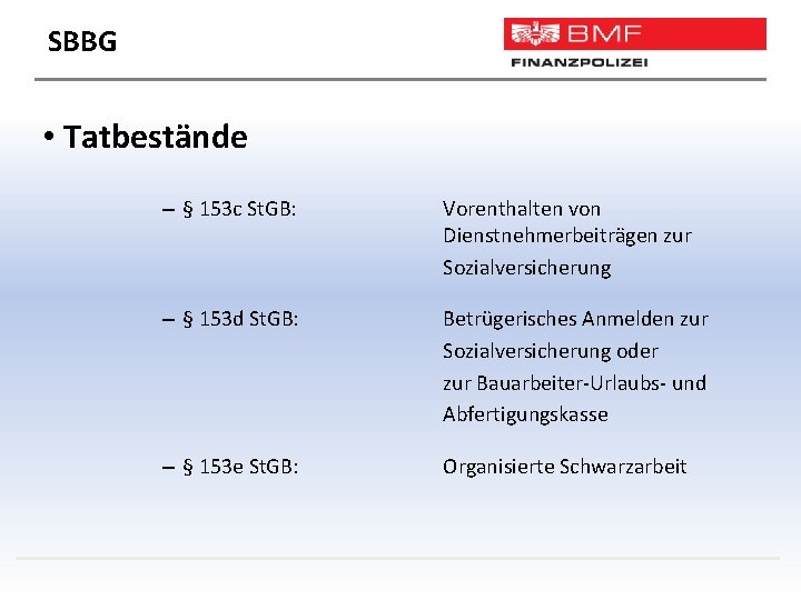 SBBG • Tatbestände – § 153 c St. GB: Vorenthalten von Dienstnehmerbeiträgen zur Sozialversicherung