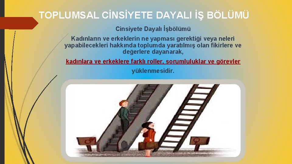 TOPLUMSAL CİNSİYETE DAYALI İŞ BÖLÜMÜ Cinsiyete Dayalı İşbölümü Kadınların ve erkeklerin ne yapması gerektiği