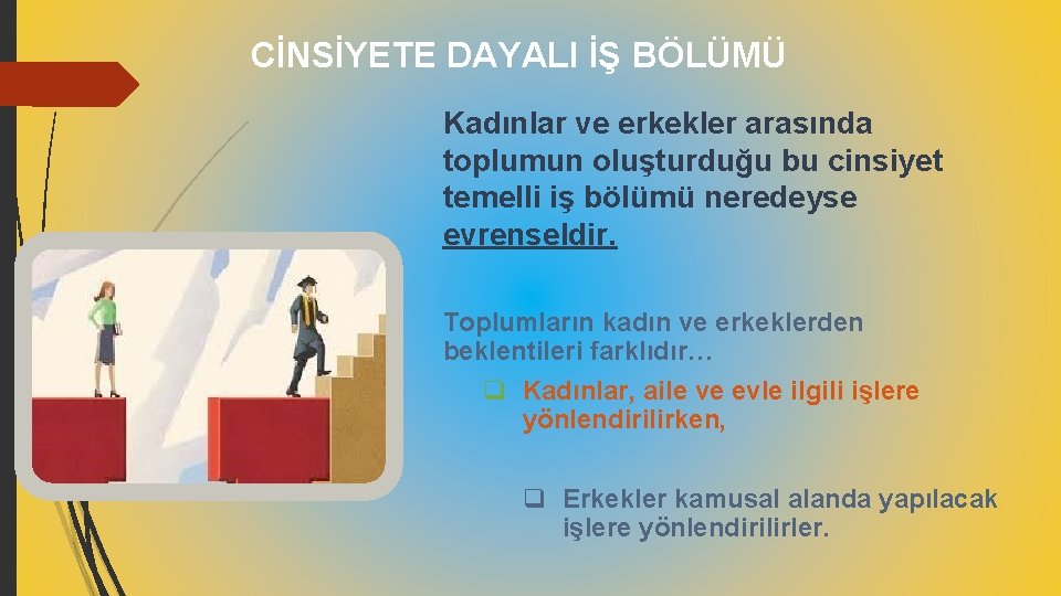 CİNSİYETE DAYALI İŞ BÖLÜMÜ Kadınlar ve erkekler arasında toplumun oluşturduğu bu cinsiyet temelli iş