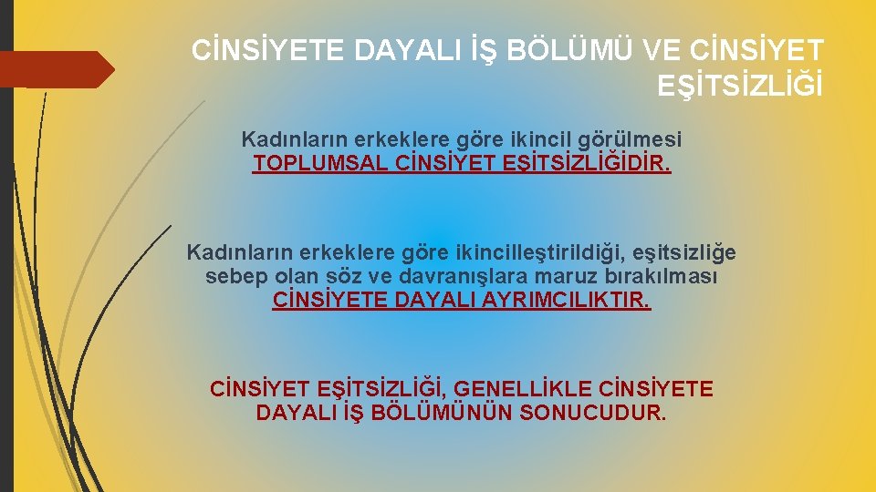 CİNSİYETE DAYALI İŞ BÖLÜMÜ VE CİNSİYET EŞİTSİZLİĞİ Kadınların erkeklere göre ikincil görülmesi TOPLUMSAL CİNSİYET