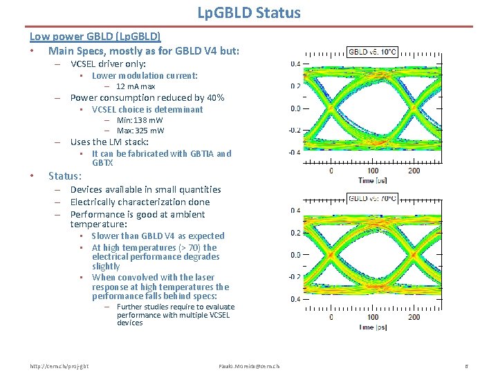 Lp. GBLD Status Low power GBLD (Lp. GBLD) • Main Specs, mostly as for