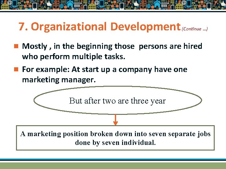 7. Organizational Development (Continue …) Mostly , in the beginning those persons are hired 7. Organizational Development (Continue …) Mostly , in the beginning those persons are hired