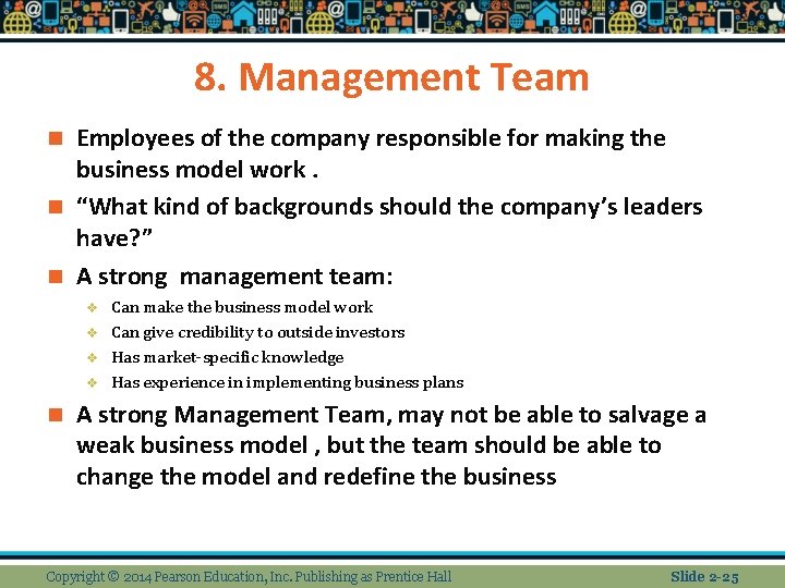 8. Management Team Employees of the company responsible for making the business model work. 8. Management Team Employees of the company responsible for making the business model work.