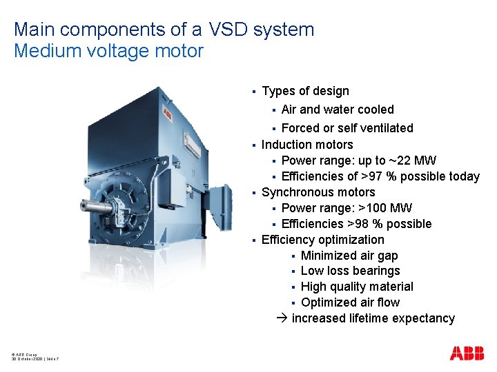 Main components of a VSD system Medium voltage motor § Types of design Air