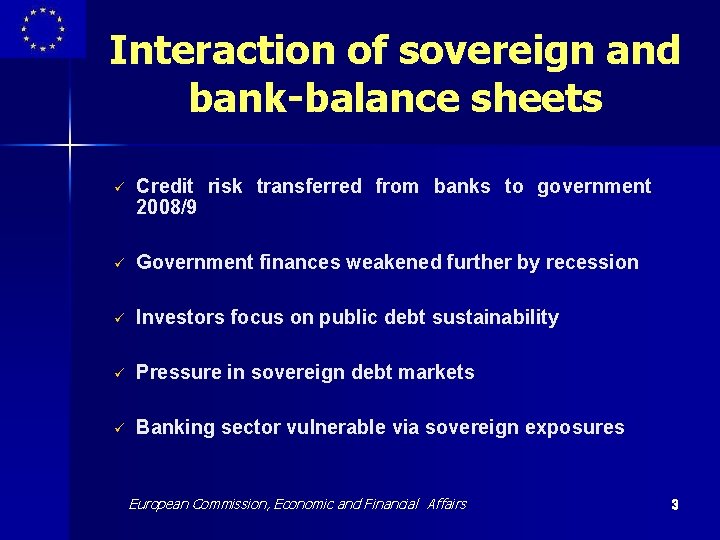 Interaction of sovereign and bank-balance sheets Credit risk transferred from banks to government 2008/9