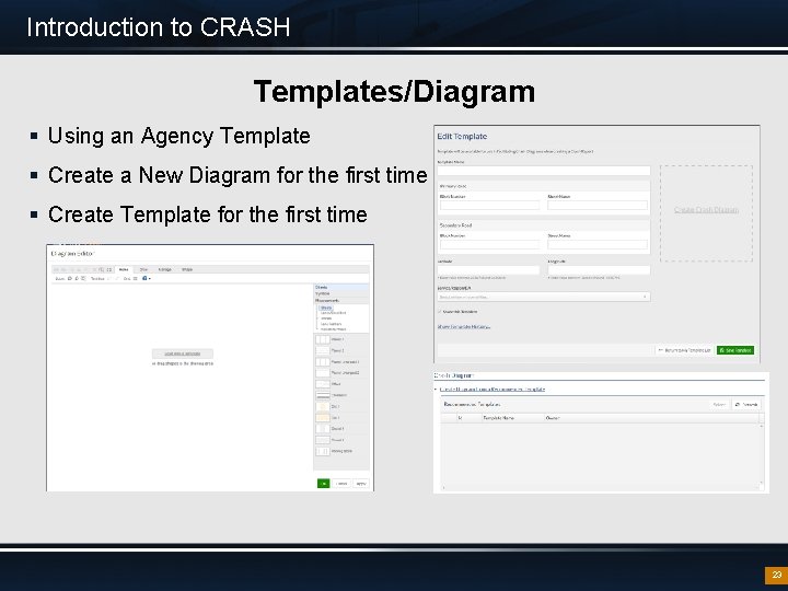 Introduction to CRASH Templates/Diagram § Using an Agency Template § Create a New Diagram