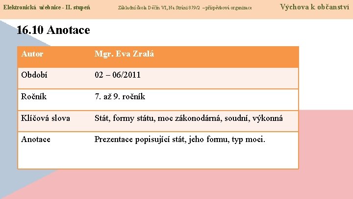 Elektronická učebnice - II. stupeň Základní škola Děčín VI, Na Stráni 879/2 – příspěvková