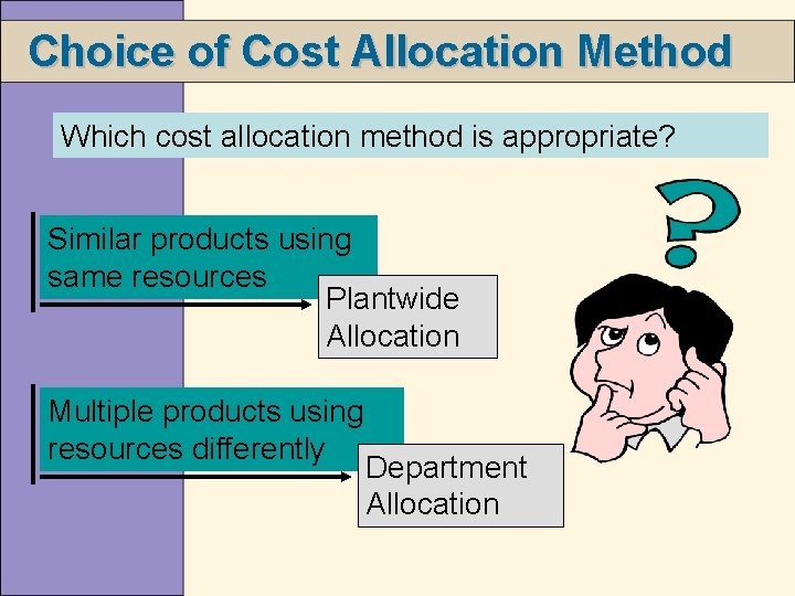 Choice of Cost Allocation Method Which cost allocation method is appropriate? Similar products using