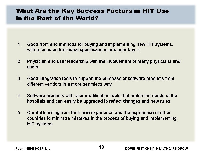 What Are the Key Success Factors in HIT Use in the Rest of the