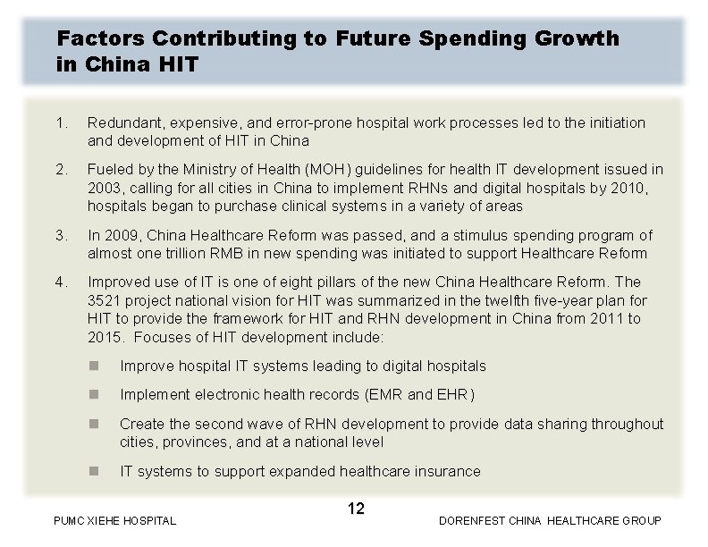 Factors Contributing to Future Spending Growth in China HIT 1. Redundant, expensive, and error-prone