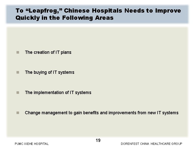To “Leapfrog, ” Chinese Hospitals Needs to Improve Quickly in the Following Areas n