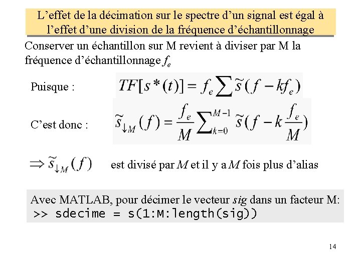 L’effet de la décimation sur le spectre d’un signal est égal à l’effet d’une