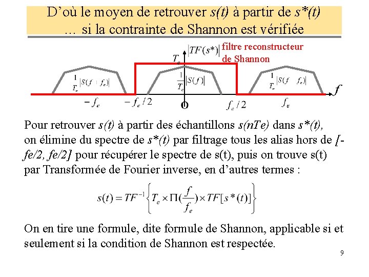 D’où le moyen de retrouver s(t) à partir de s*(t) … si la contrainte