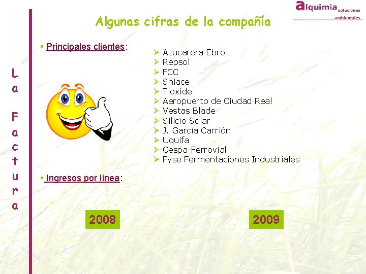 Algunas cifras de la compañía § Principales clientes: L a F a c t