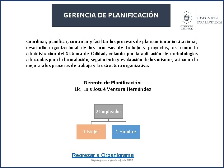 GERENCIA DE PLANIFICACIÓN Coordinar, planificar, controlar y facilitar los procesos de planeamiento institucional, desarrollo