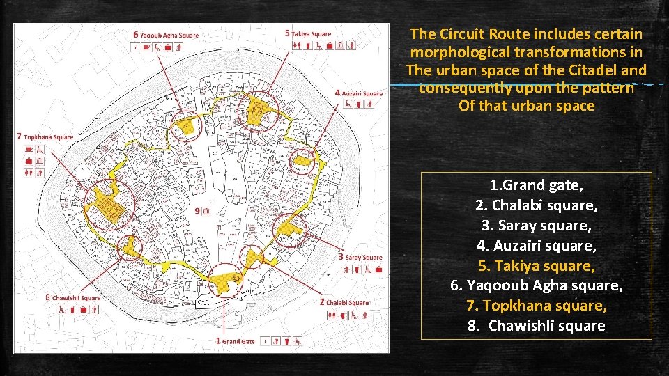 The Circuit Route includes certain morphological transformations in The urban space of the Citadel