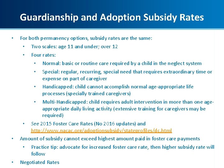 Guardianship and Adoption Subsidy (Tabs 8 and 11) Guardianship and Adoption Subsidy Rates •