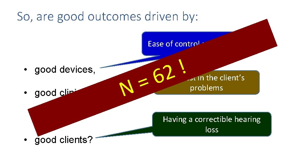 So, are good outcomes driven by: Ease of control adjustment • good devices, •