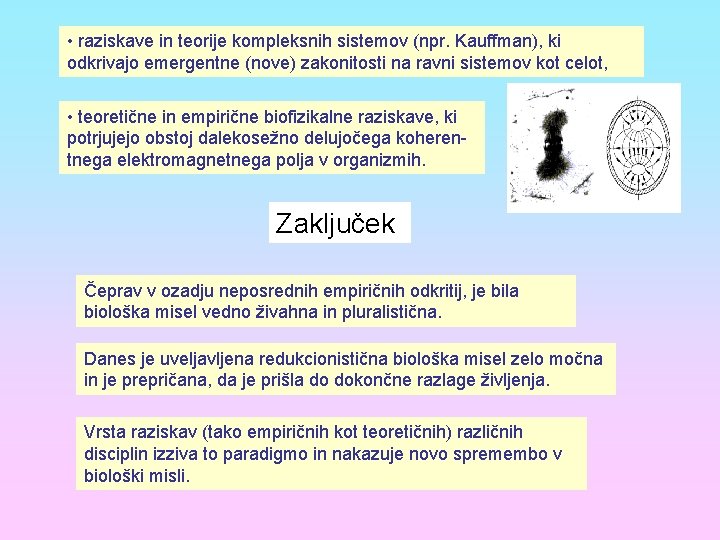  • raziskave in teorije kompleksnih sistemov (npr. Kauffman), ki odkrivajo emergentne (nove) zakonitosti