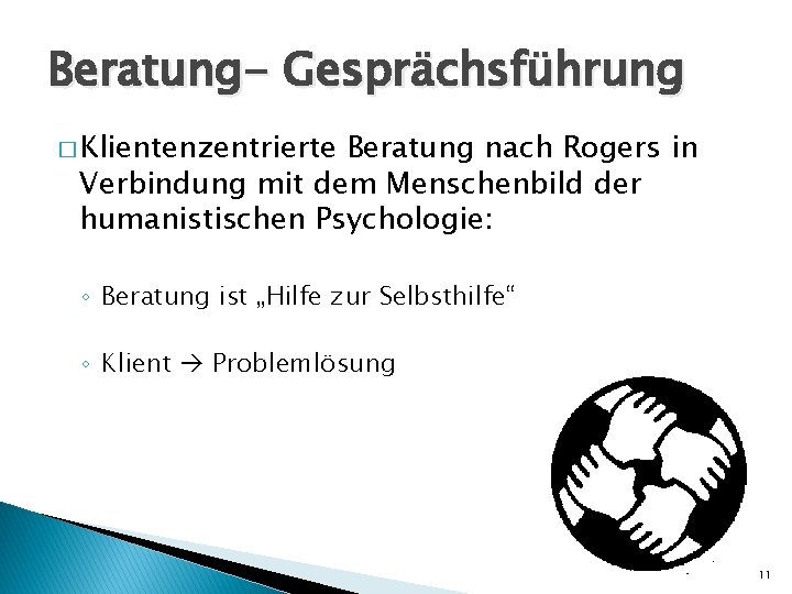 Beratung- Gesprächsführung � Klientenzentrierte Beratung nach Rogers in Verbindung mit dem Menschenbild der humanistischen