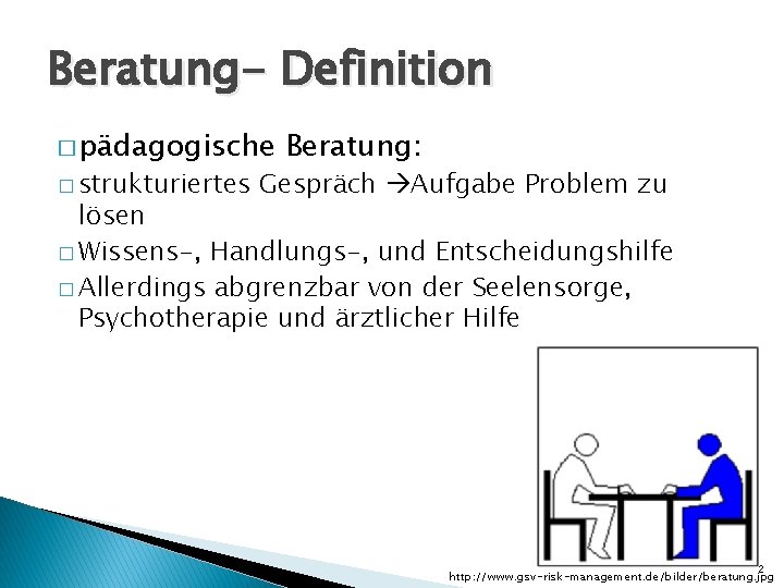 Beratung- Definition � pädagogische � strukturiertes Beratung: Gespräch Aufgabe Problem zu lösen � Wissens-,