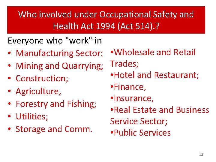 Who involved under Occupational Safety and Health Act 1994 (Act 514). ? Everyone who