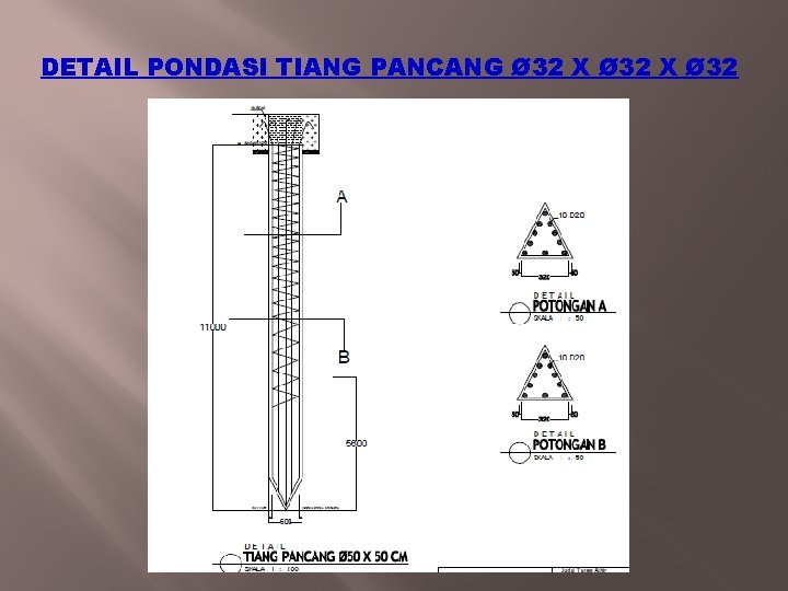 DETAIL PONDASI TIANG PANCANG Ø 32 X Ø 32 