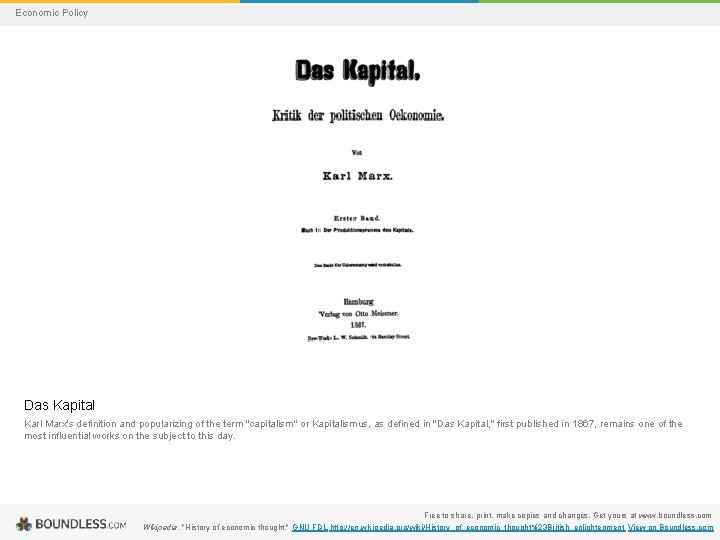 Economic Policy Das Kapital Karl Marx's definition and popularizing of the term "capitalism" or