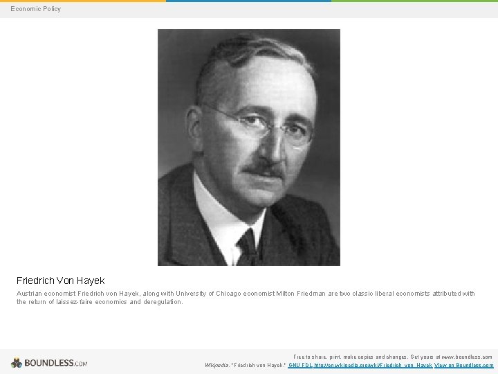 Economic Policy Friedrich Von Hayek Austrian economist Friedrich von Hayek, along with University of