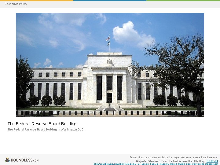 Economic Policy The Federal Reserve Board Building in Washington D. C. Free to share,