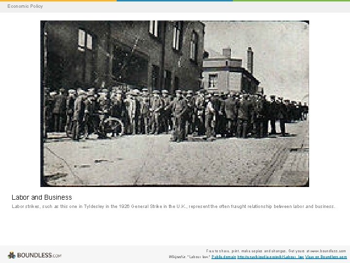 Economic Policy Labor and Business Labor strikes, such as this one in Tyldesley in