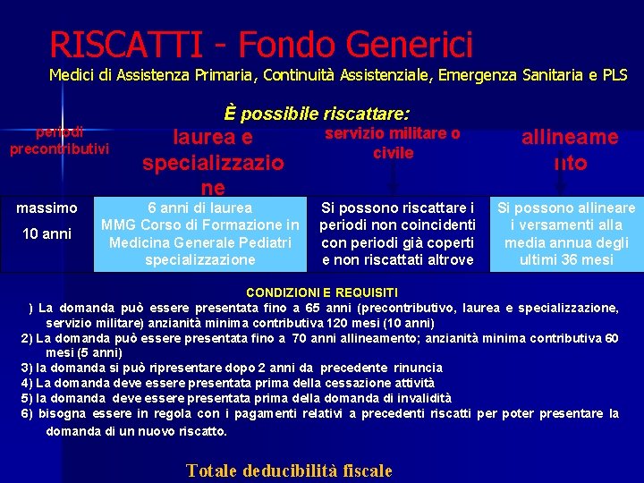 RISCATTI - Fondo Generici Medici di Assistenza Primaria, Continuità Assistenziale, Emergenza Sanitaria e PLS