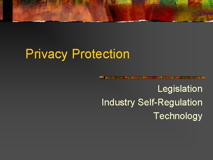 Privacy Protection Legislation Industry Self-Regulation Technology 