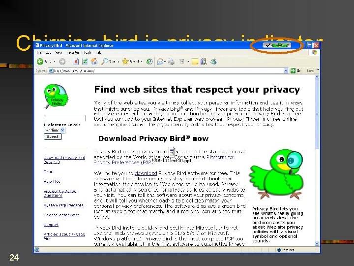 Chirping bird is privacy indicator 24 